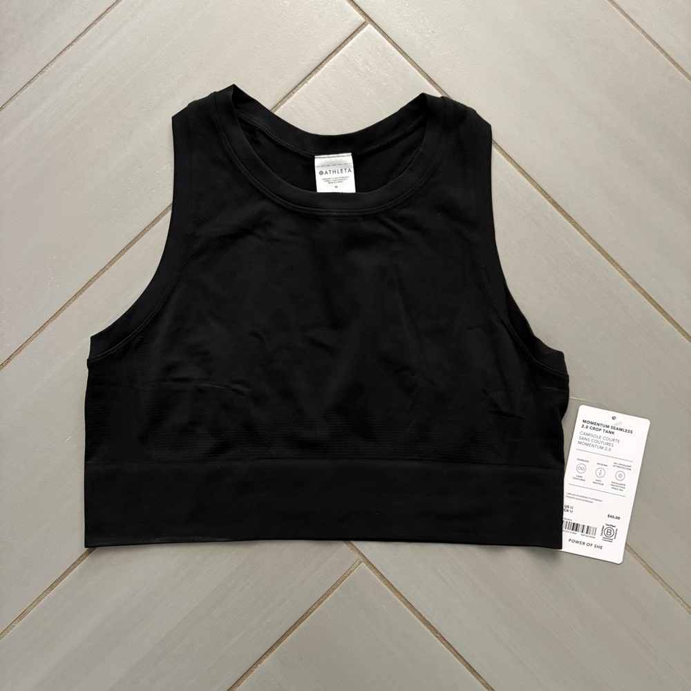 NWT Athleta Momentum Seamless 2.0 Black Crop Tank